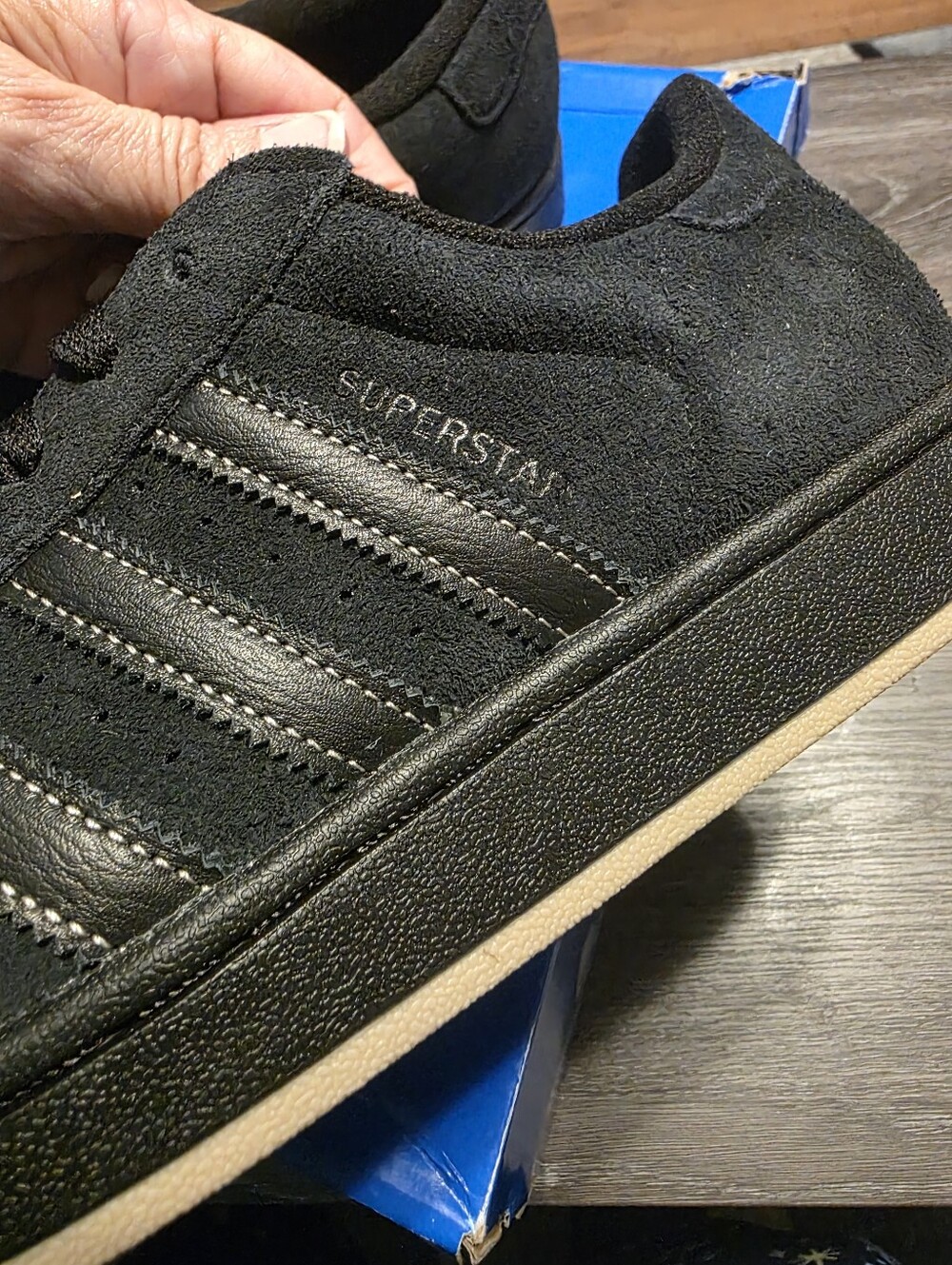 Adidas Superstar 2 Black Suede Low-Top Sneakers with Gold Logo - Picture 5 of 9